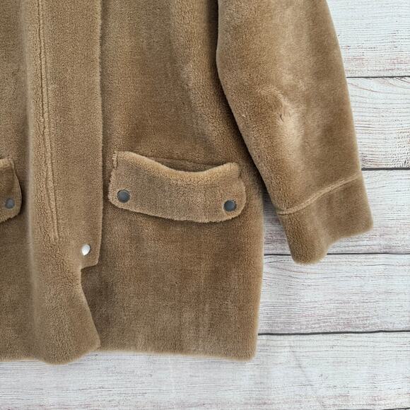 Free People Faux Fur Overcoat Peacoat Womens Small Brown Beige Collared Full Zip - Picture 6 of 13